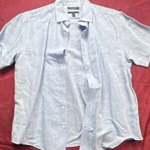 Banana Republic Men's Slim Fit Linen Short Sleeve Shirt Light Blue M